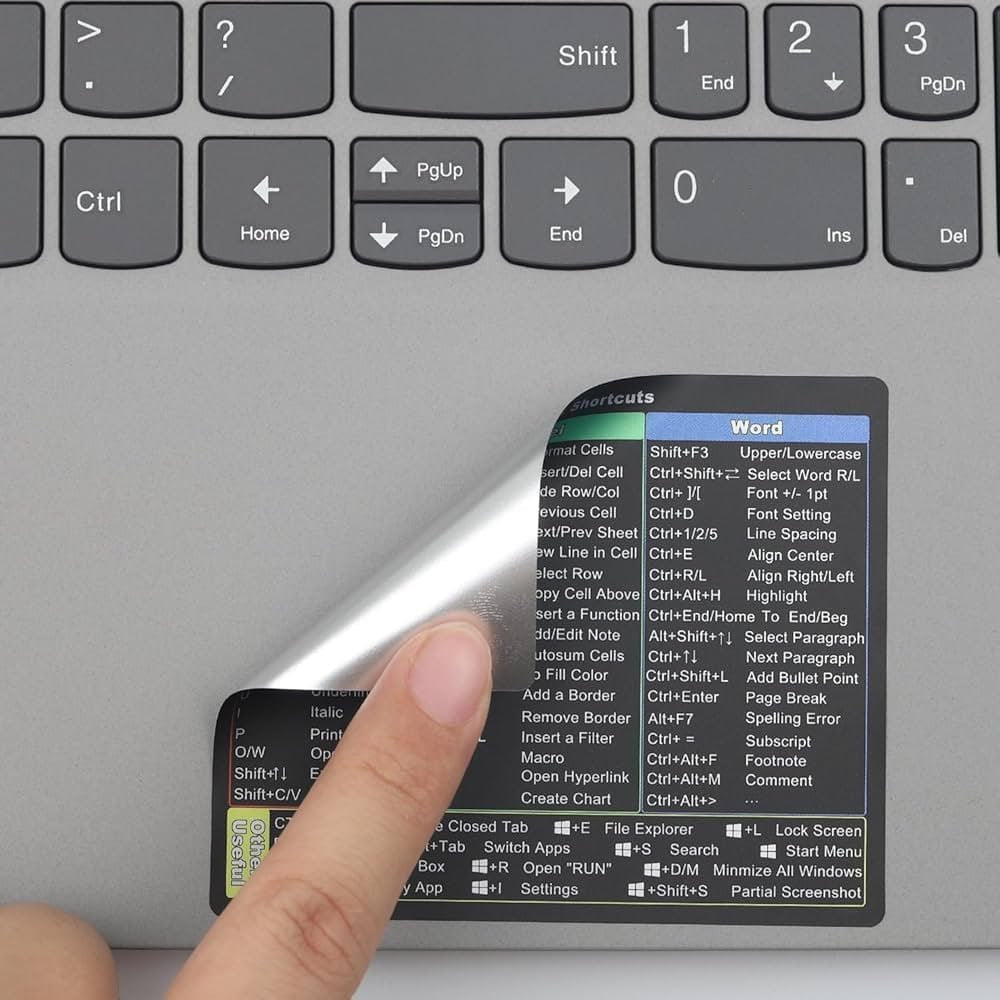Laptop Shortcut Key Sticker for Windows, Excel, and Word, Compact Productivity Chart