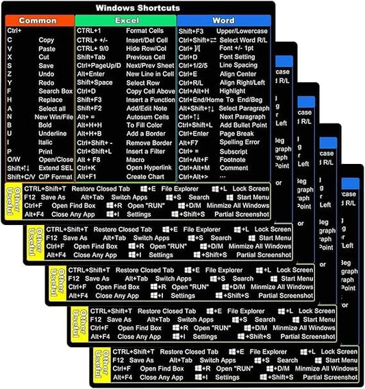 Laptop Shortcut Key Sticker for Windows, Excel, and Word, Compact Productivity Chart