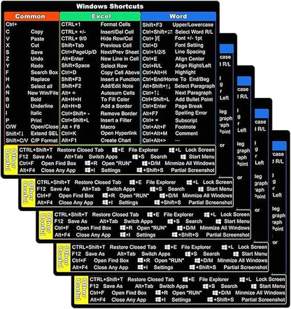 Laptop Shortcut Key Sticker for Windows, Excel, and Word, Compact Productivity Chart