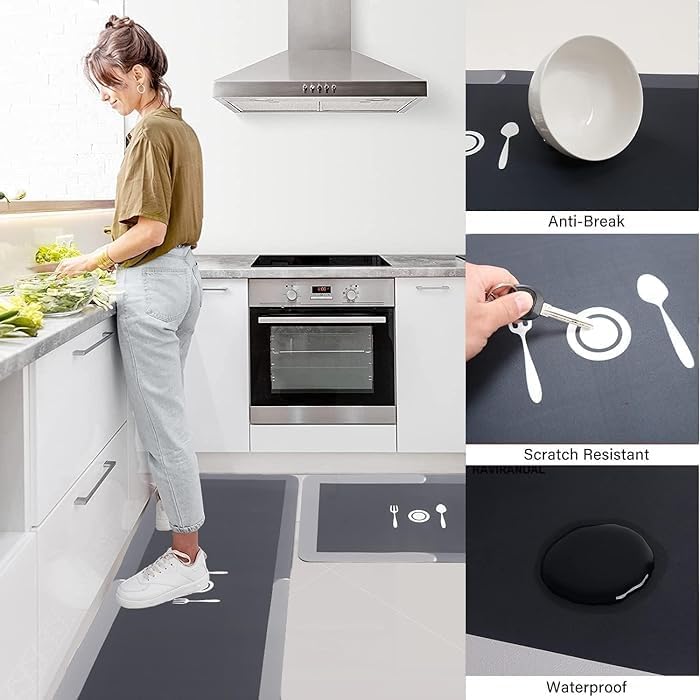 2 Piece Kitchen Mat, Waterproof Memory Foam Kitchen Rugs, Standing Desk Mat Floor Mat