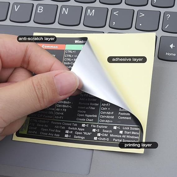 Laptop Shortcut Key Sticker for Windows, Excel, and Word, Compact Productivity Chart