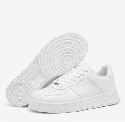White Low-Top Sneakers for Men, Lace-Up Athletic Casual Shoes