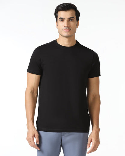 Black and white Neck Solid T-Shirt ( Pack Of 2 )