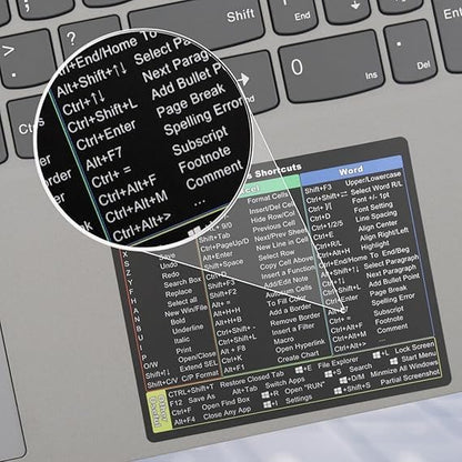 Laptop Shortcut Key Sticker for Windows, Excel, and Word, Compact Productivity Chart