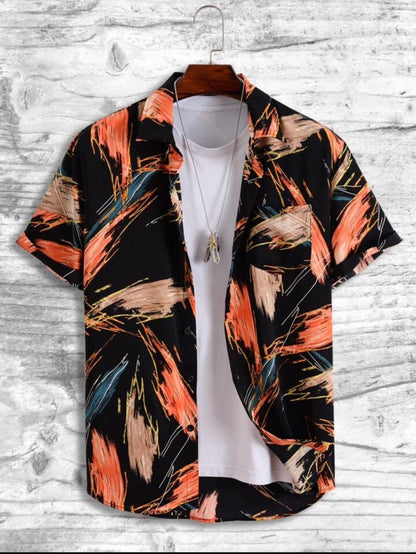 Men Regular Fit Printed Spread Collar Casual Shirt
