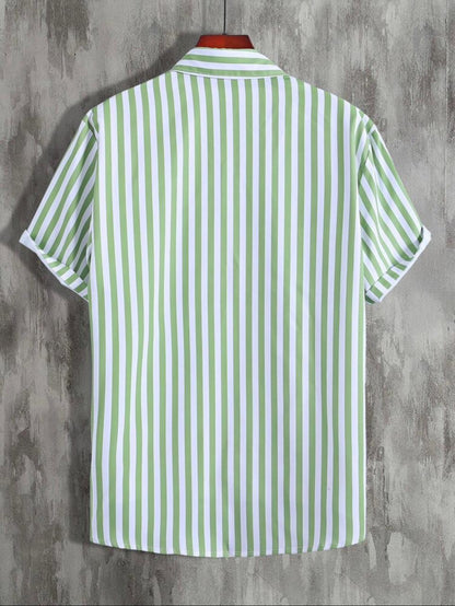 Men Regular Fit Striped Button Down Collar Casual Shirt