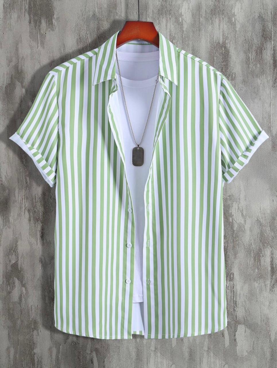 Men Regular Fit Striped Button Down Collar Casual Shirt