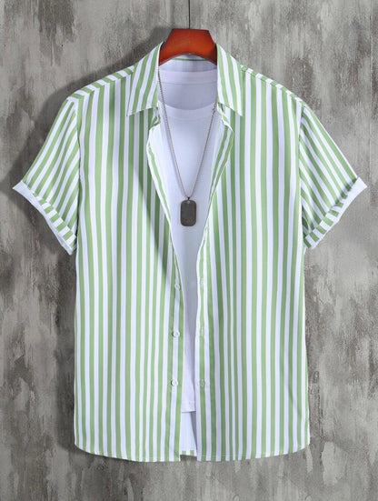 Men Regular Fit Striped Button Down Collar Casual Shirt
