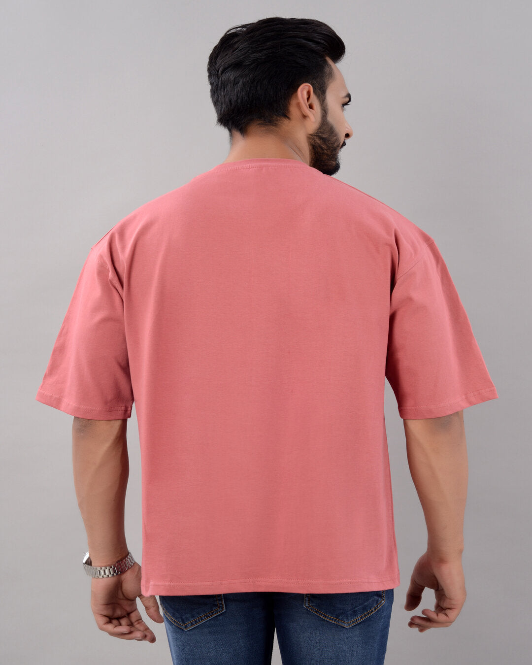 Cotton Blend Oversize Loose Fit Drop Shoulder Round Neck Half Sleeve Typography Peach T-Shirt for Men (SIZE- M,L,XL,XXL)