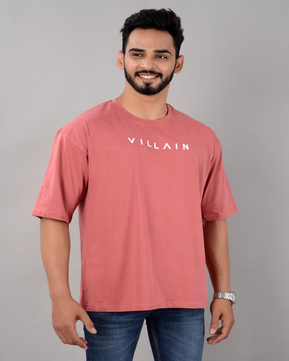 Cotton Blend Oversize Loose Fit Drop Shoulder Round Neck Half Sleeve Typography Peach T-Shirt for Men (SIZE- M,L,XL,XXL)